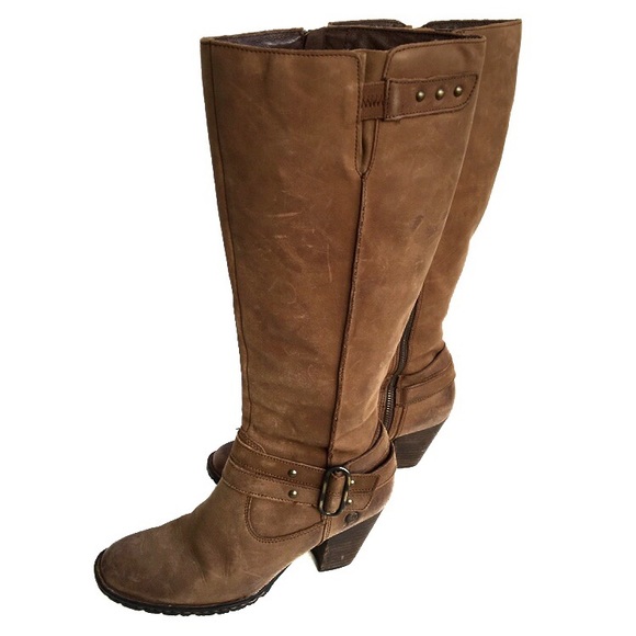Born Brown Leather Heeled Buckle Zip Up Knee High Tall Equestrian Riding Boots - Picture 1 of 5